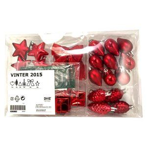 Ikea Vinter 2015 Pkg of 29 Small Assorted Red Christmas Ornaments & Pkg of Hooks